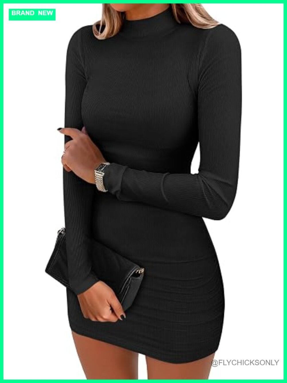 Women's Long Sleeve Mock Neck Bodycon Mini Dress Ribbed Slim Fit Pencil
